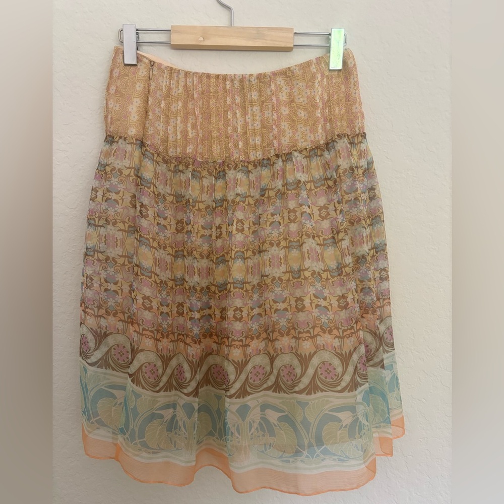Dana Buchman 100% Silk Pleated Floral Skirt SZ 6